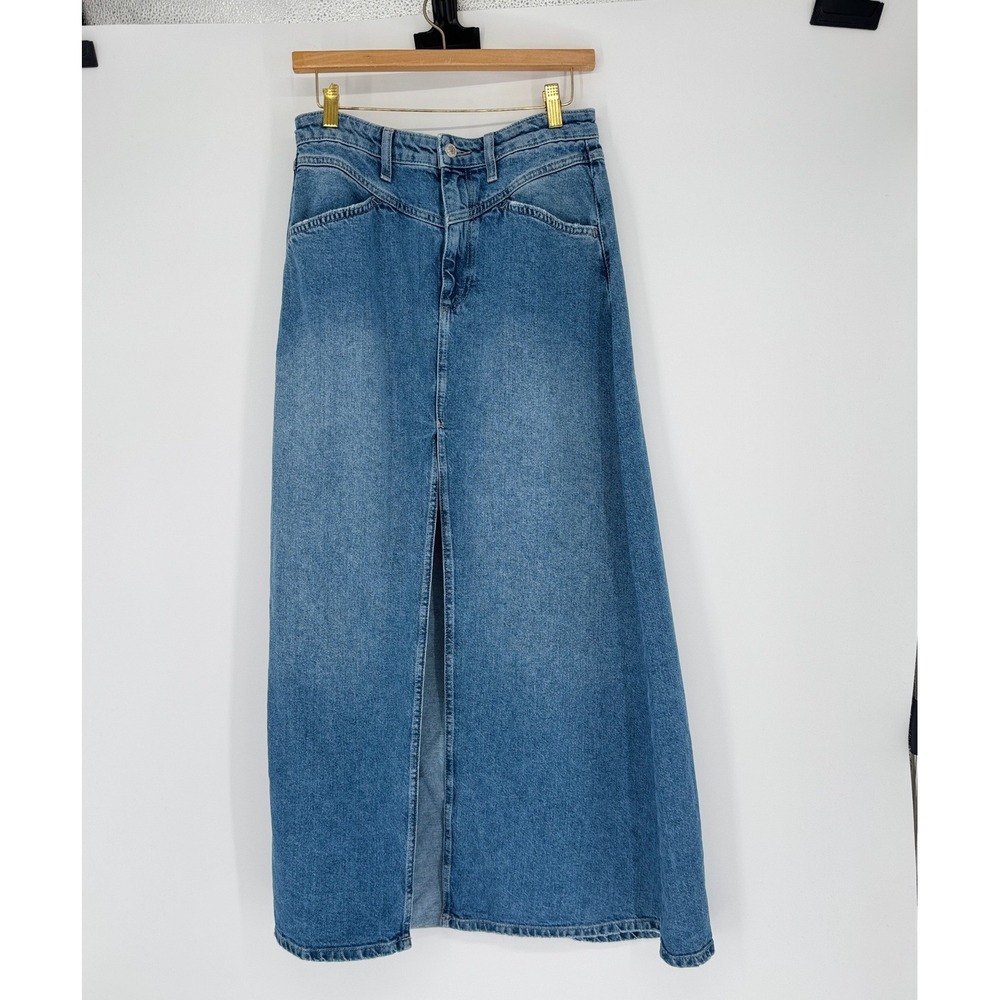 We the Free Denim Maxi Skirt Womens 6 Front Slit High Waisted Western Boho Indie